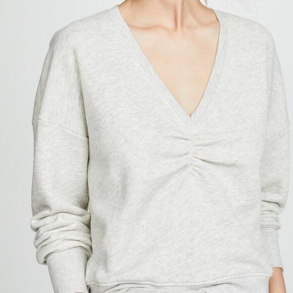 Heather Gray Joie V-Neck Pima Ruched Long Sleeve Sweatshirt (NWT) - Picture 5 of 8